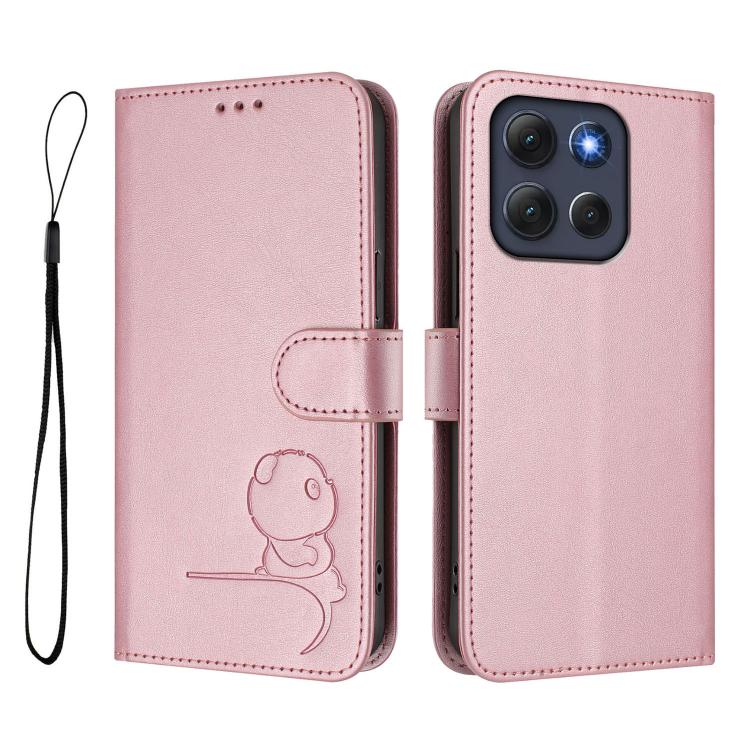For Motorola Moto G86 Power Litter Panda Embossing RFID Leather Phone Case with Lanyard