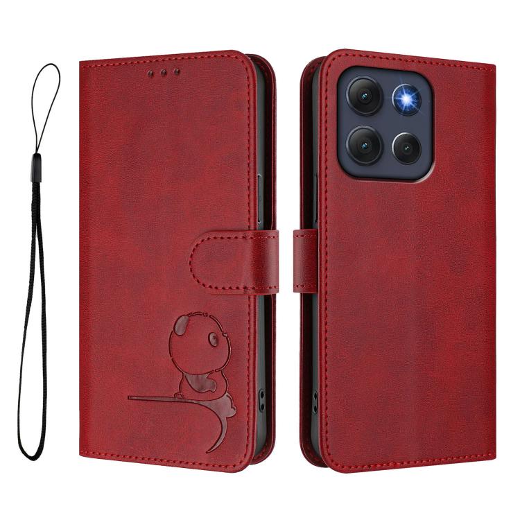 For Motorola Moto G86 5G Litter Panda Embossing RFID Leather Phone Case with Lanyard