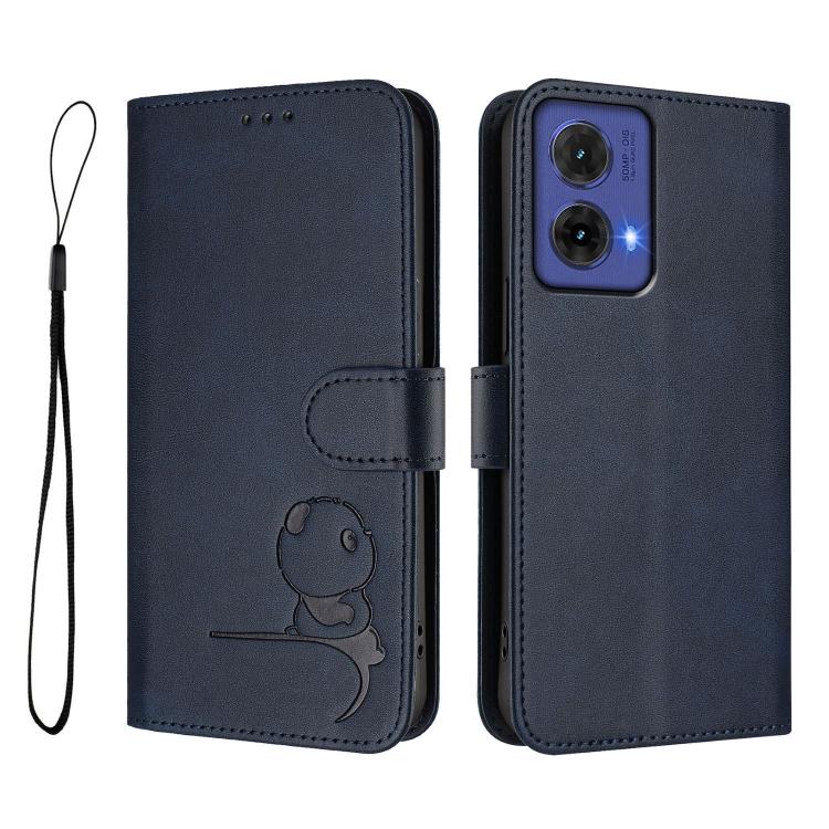 For Motorola Moto G85 5G Litter Panda Embossing RFID Leather Phone Case with Lanyard