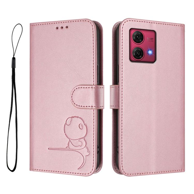For Motorola Moto G84 5G Litter Panda Embossing RFID Leather Phone Case with Lanyard