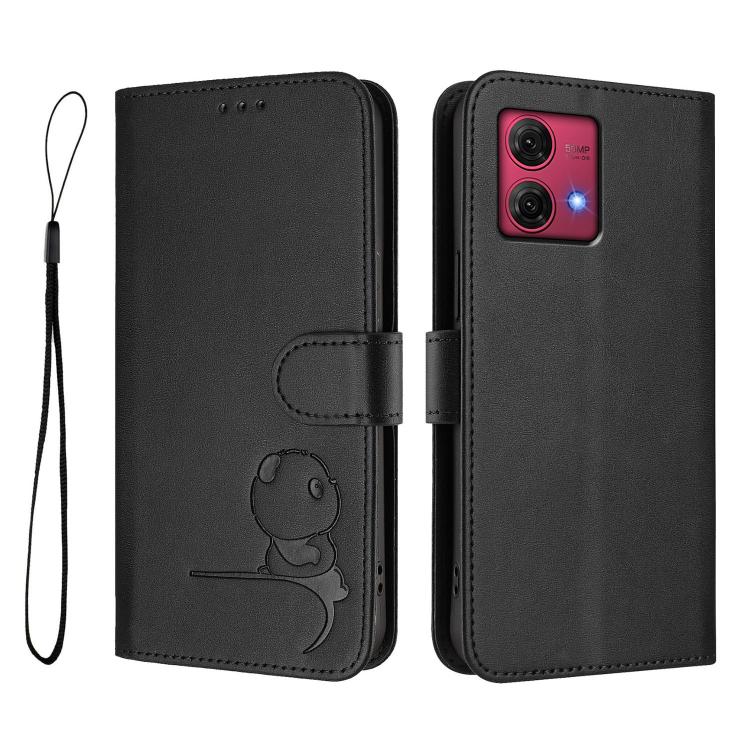 For Motorola Moto G84 5G Litter Panda Embossing RFID Leather Phone Case with Lanyard