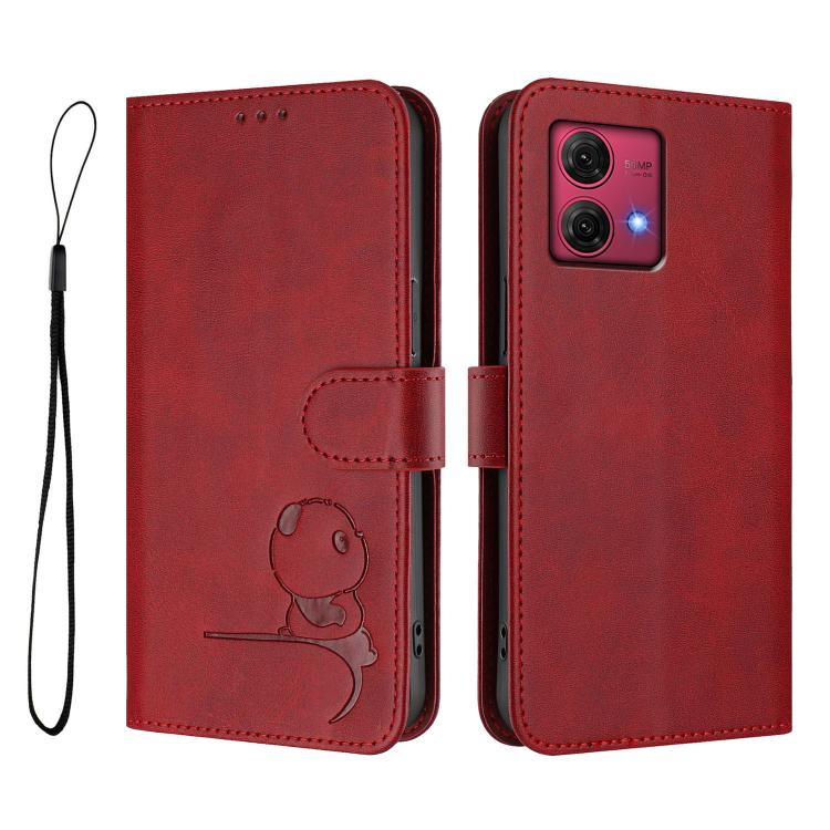 For Motorola Moto G84 5G Litter Panda Embossing RFID Leather Phone Case with Lanyard