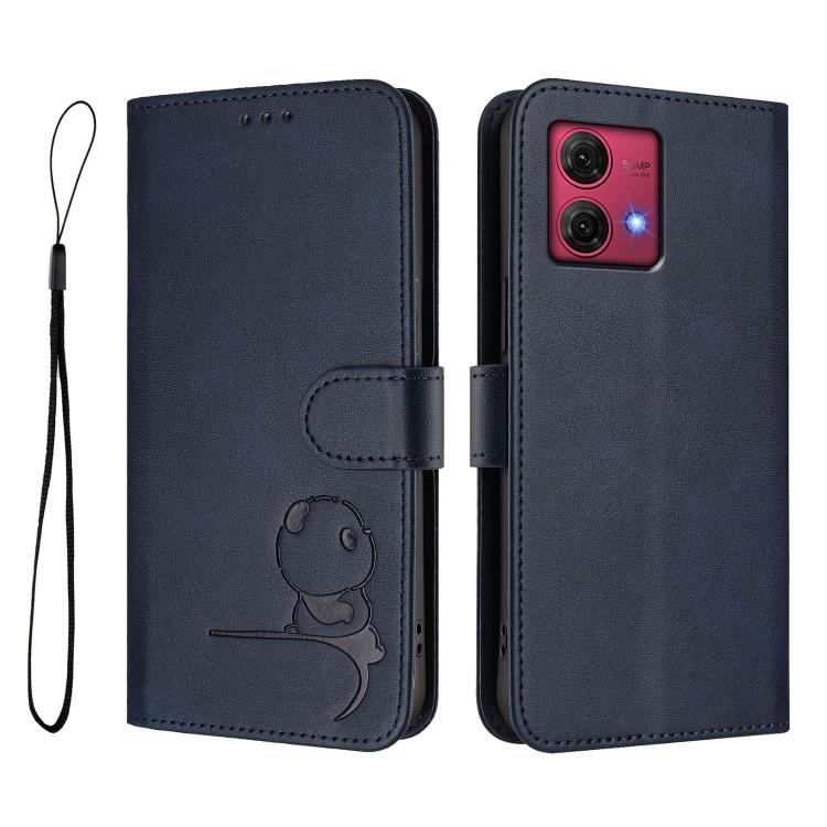 For Motorola Moto G84 5G Litter Panda Embossing RFID Leather Phone Case with Lanyard