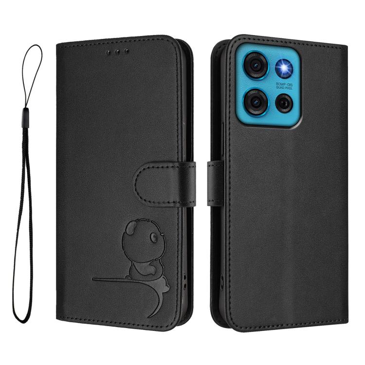 For Motorola Moto G75 5G Litter Panda Embossing RFID Leather Phone Case with Lanyard