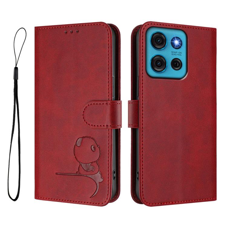 For Motorola Moto G75 5G Litter Panda Embossing RFID Leather Phone Case with Lanyard