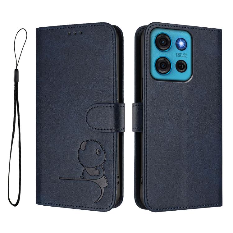 For Motorola Moto G75 5G Litter Panda Embossing RFID Leather Phone Case with Lanyard
