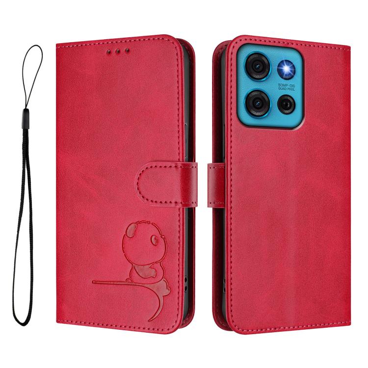 For Motorola Moto G75 5G Litter Panda Embossing RFID Leather Phone Case with Lanyard