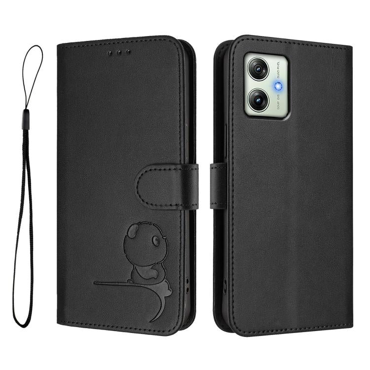 For Motorola Moto G64 / G54 India / G54 Power Litter Panda Embossing RFID Leather Phone Case with Lanyard