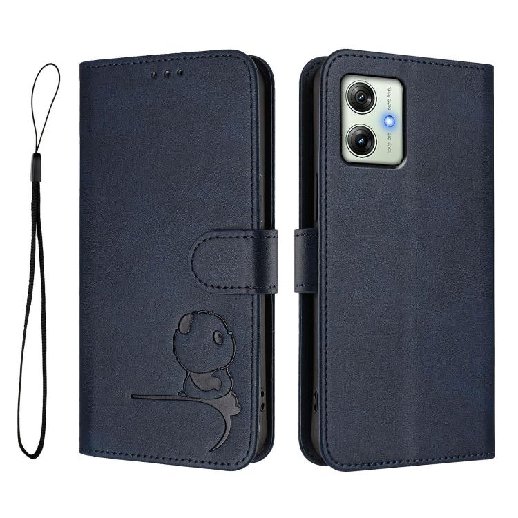 For Motorola Moto G64 / G54 India / G54 Power Litter Panda Embossing RFID Leather Phone Case with Lanyard