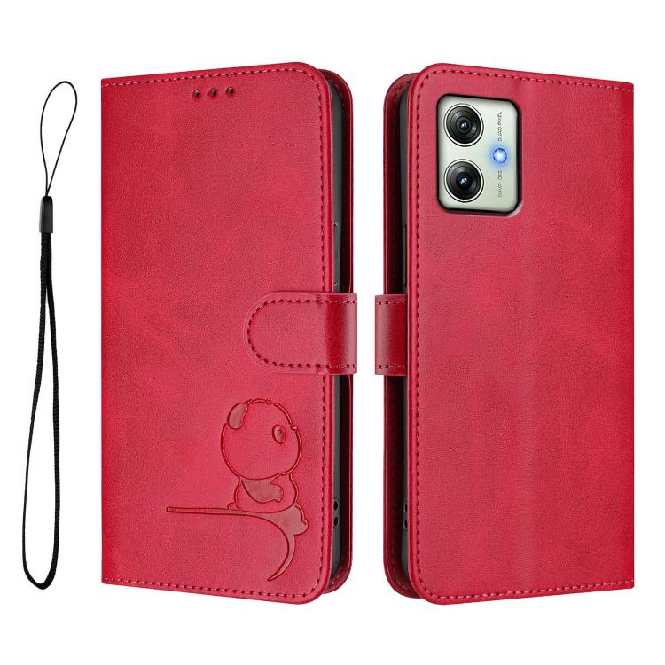 For Motorola Moto G64 / G54 India / G54 Power Litter Panda Embossing RFID Leather Phone Case with Lanyard
