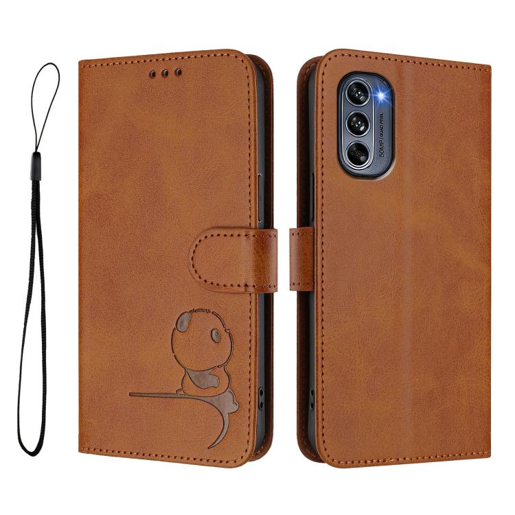 For Motorola Moto G62 5G / India Litter Panda Embossing RFID Leather Phone Case with Lanyard