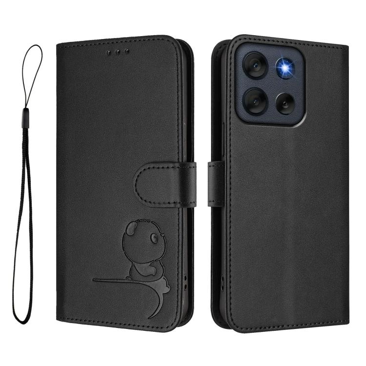 For Motorola Moto G56 Litter Panda Embossing RFID Leather Phone Case with Lanyard