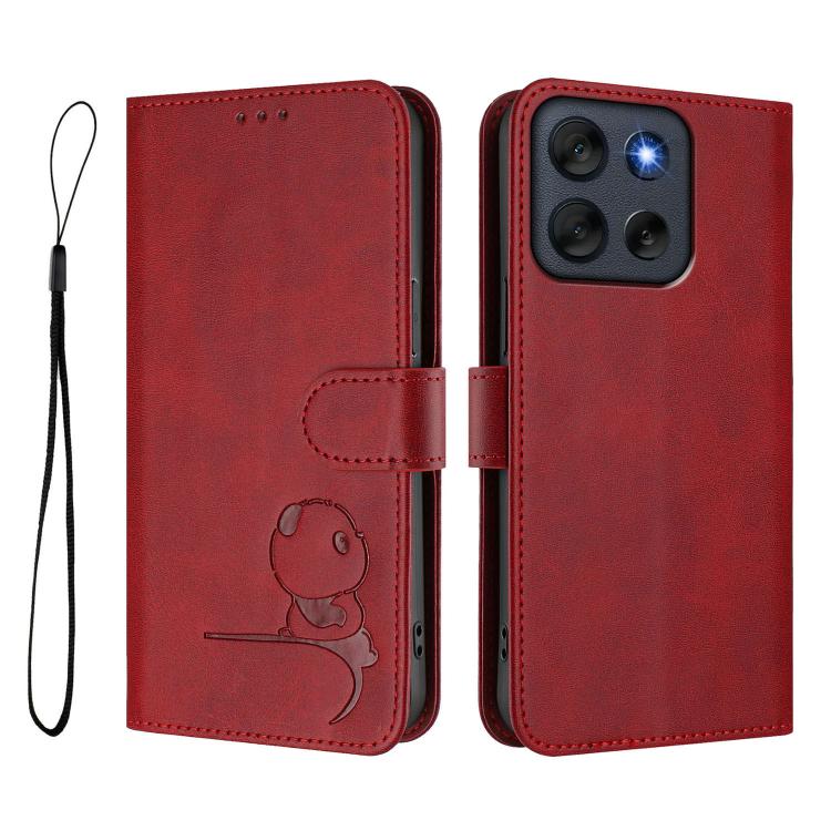 For Motorola Moto G56 Litter Panda Embossing RFID Leather Phone Case with Lanyard