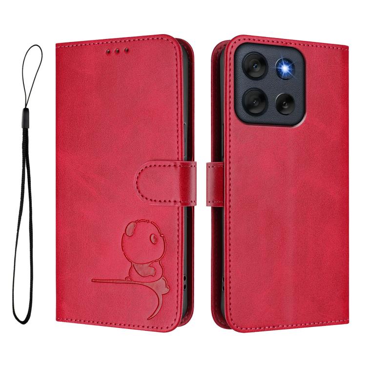 For Motorola Moto G56 Litter Panda Embossing RFID Leather Phone Case with Lanyard