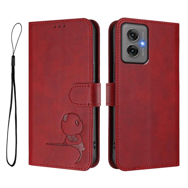 For Motorola Moto G55 5G Litter Panda Embossing RFID Leather Phone Case with Lanyard