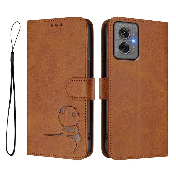 For Motorola Moto G55 5G Litter Panda Embossing RFID Leather Phone Case with Lanyard