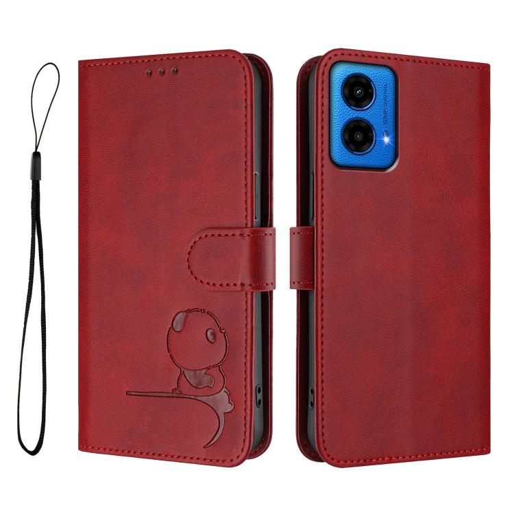 For Motorola Moto G45 5G Litter Panda Embossing RFID Leather Phone Case with Lanyard