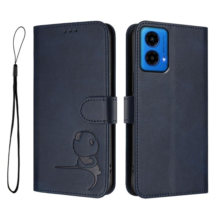 For Motorola Moto G45 5G Litter Panda Embossing RFID Leather Phone Case with Lanyard