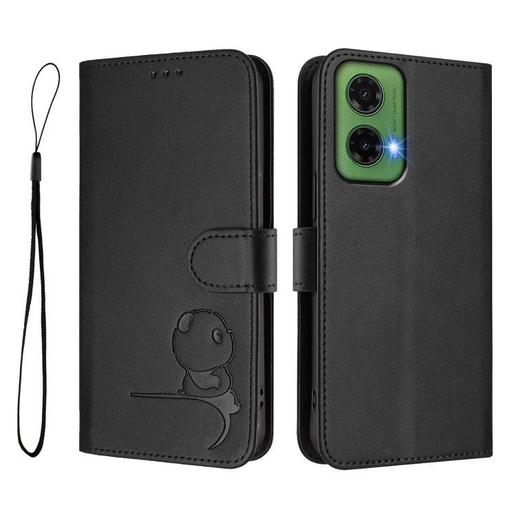 For Motorola Moto G35 5G Litter Panda Embossing RFID Leather Phone Case with Lanyard