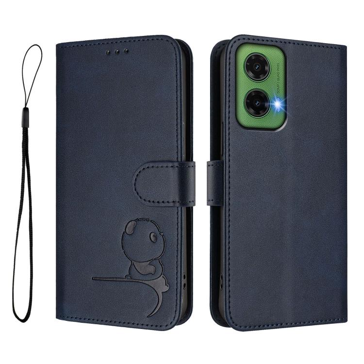 For Motorola Moto G35 5G Litter Panda Embossing RFID Leather Phone Case with Lanyard