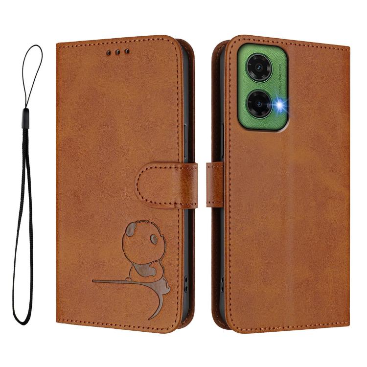 For Motorola Moto G35 5G Litter Panda Embossing RFID Leather Phone Case with Lanyard