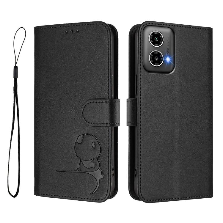 For Motorola Moto G34 5G Litter Panda Embossing RFID Leather Phone Case with Lanyard