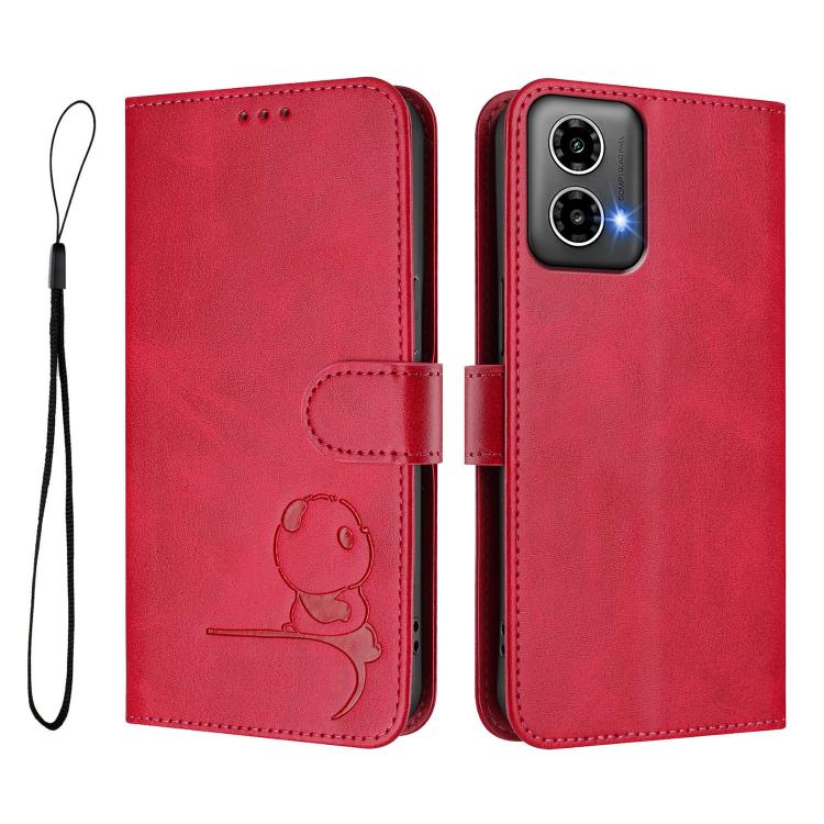 For Motorola Moto G34 5G Litter Panda Embossing RFID Leather Phone Case with Lanyard