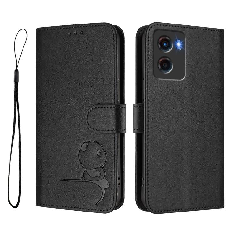For Motorola Moto G05 / E05 Litter Panda Embossing RFID Leather Phone Case with Lanyard