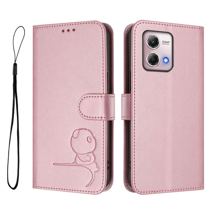 For Motorola Moto G Stylus 2023 4G Litter Panda Embossing RFID Leather Phone Case with Lanyard