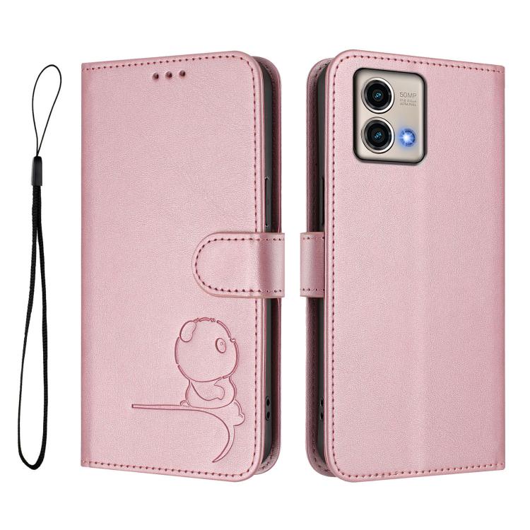 For Motorola Moto G Stylus 5G 2023 Litter Panda Embossing RFID Leather Phone Case with Lanyard