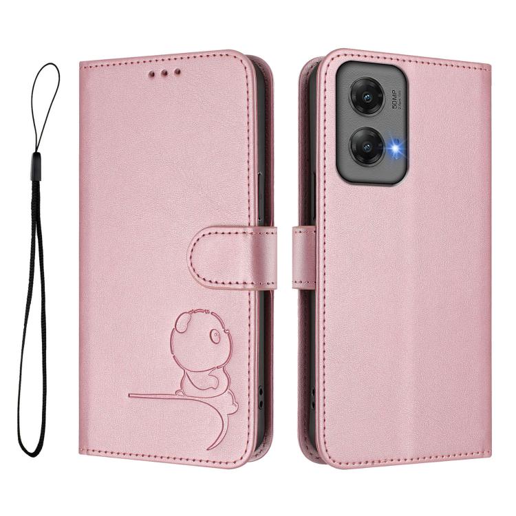 For Motorola Moto G Stylus 5G 2024 Litter Panda Embossing RFID Leather Phone Case with Lanyard