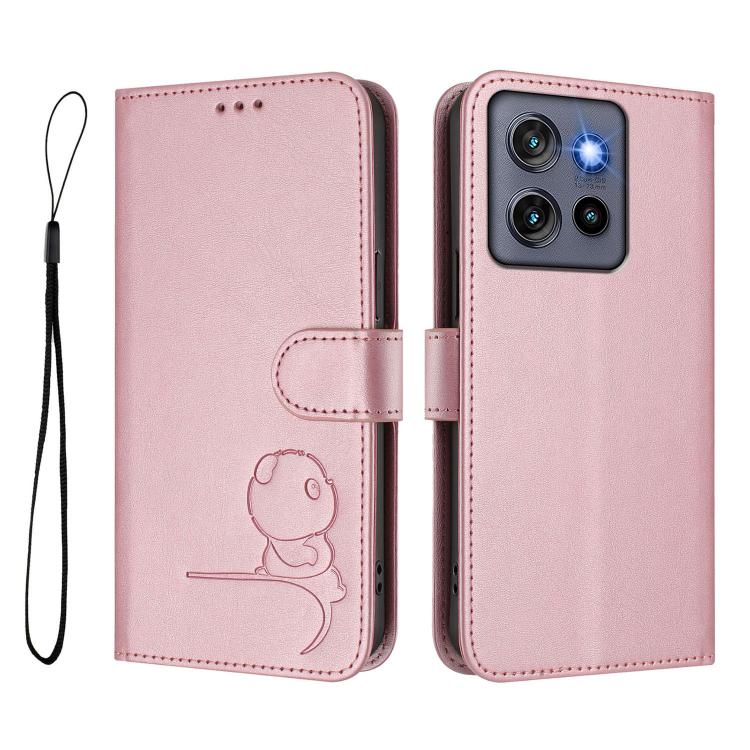 For Motorola Moto G Stylus 5G 2025 Litter Panda Embossing RFID Leather Phone Case with Lanyard