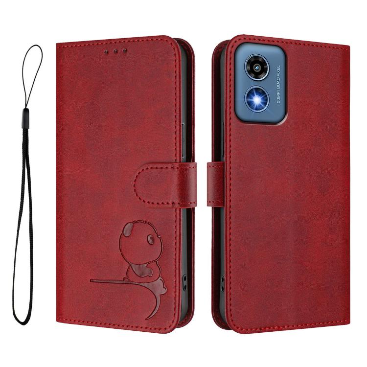 For Motorola Moto G Play 5G 2024 Litter Panda Embossing RFID Leather Phone Case with Lanyard