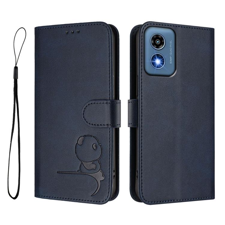 For Motorola Moto G Play 5G 2024 Litter Panda Embossing RFID Leather Phone Case with Lanyard