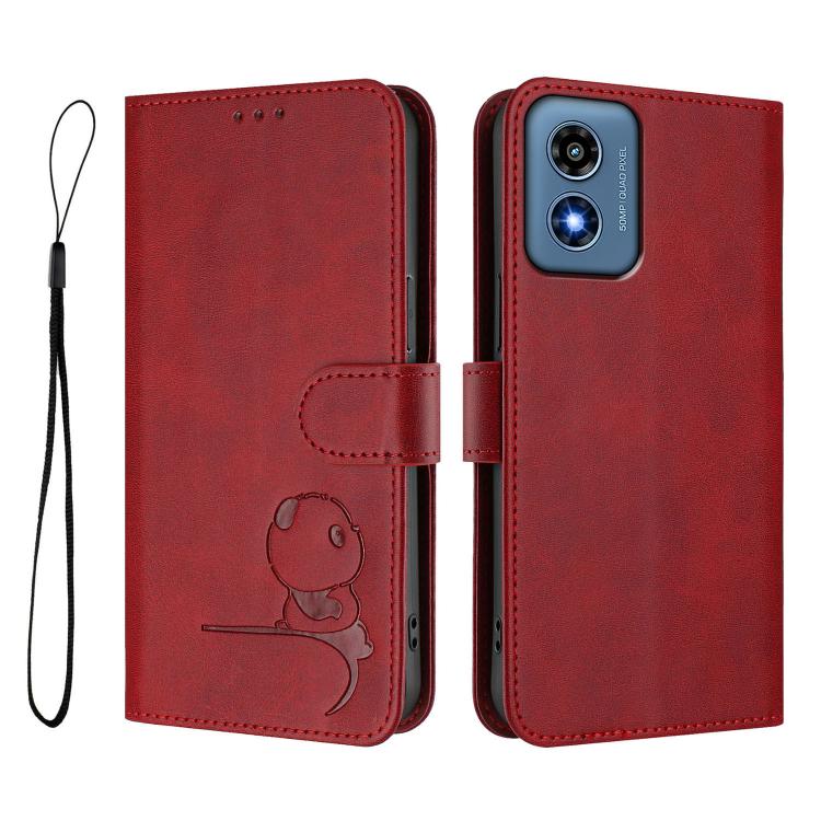 For Motorola Moto G Play 4G 2024 Litter Panda Embossing RFID Leather Phone Case with Lanyard