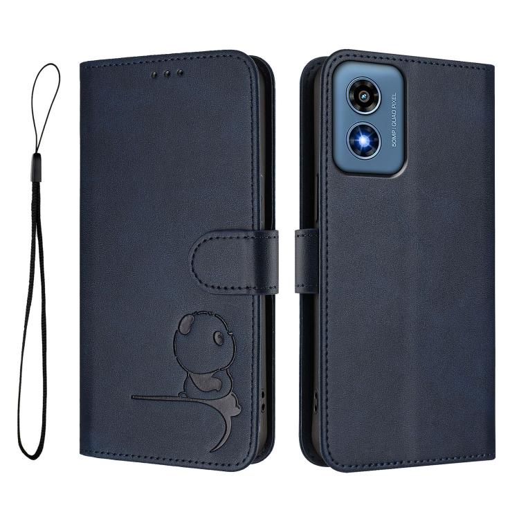 For Motorola Moto G Play 4G 2024 Litter Panda Embossing RFID Leather Phone Case with Lanyard