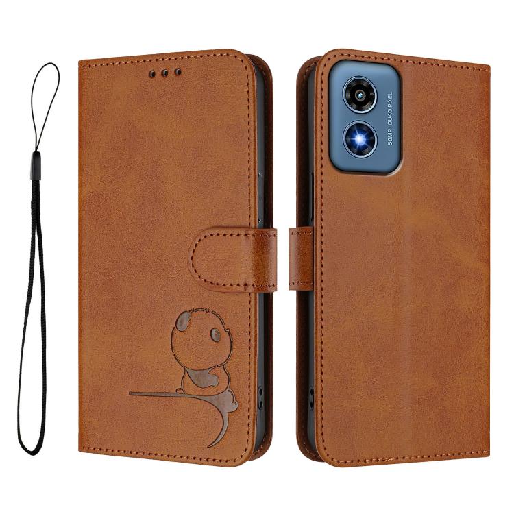 For Motorola Moto G Play 4G 2024 Litter Panda Embossing RFID Leather Phone Case with Lanyard
