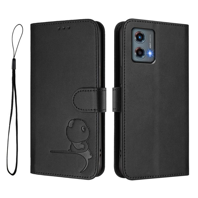 For Motorola Moto G 5G 2023 Litter Panda Embossing RFID Leather Phone Case with Lanyard