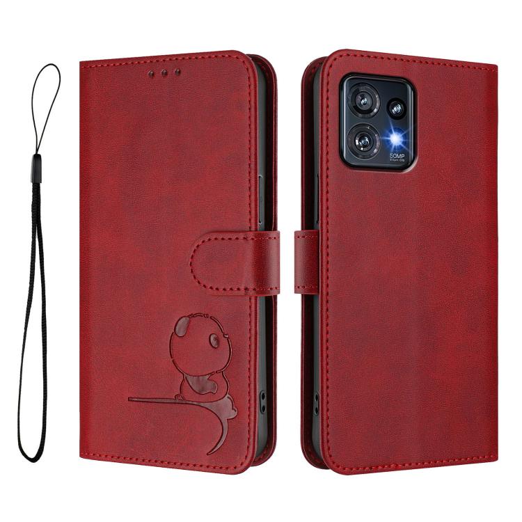 For Motorola Edge+ 2023 / Edge 40 Pro Litter Panda Embossing RFID Leather Phone Case with Lanyard