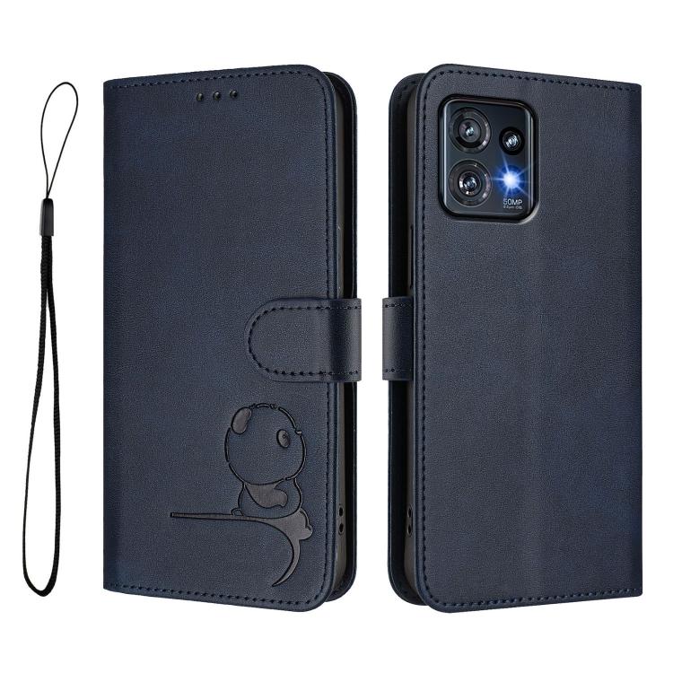 For Motorola Edge+ 2023 / Edge 40 Pro Litter Panda Embossing RFID Leather Phone Case with Lanyard