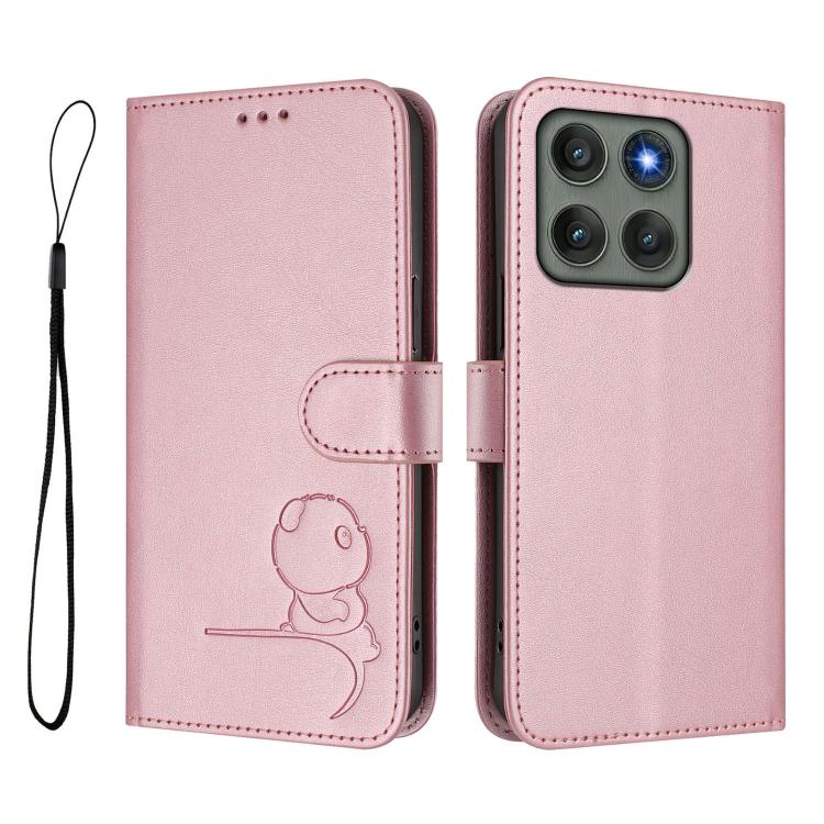 For Motorola Edge 60 Pro Litter Panda Embossing RFID Leather Phone Case with Lanyard
