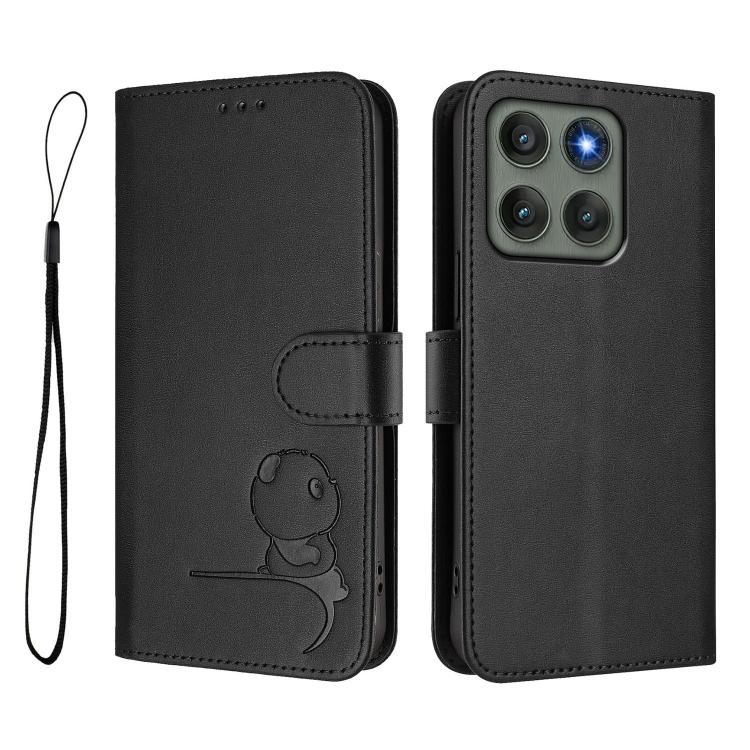 For Motorola Edge 60 Pro Litter Panda Embossing RFID Leather Phone Case with Lanyard