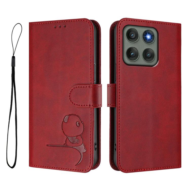 For Motorola Edge 60 Pro Litter Panda Embossing RFID Leather Phone Case with Lanyard