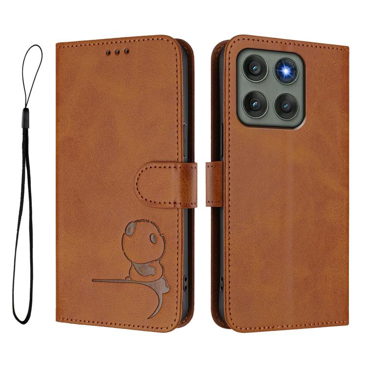 For Motorola Edge 60 Pro Litter Panda Embossing RFID Leather Phone Case with Lanyard