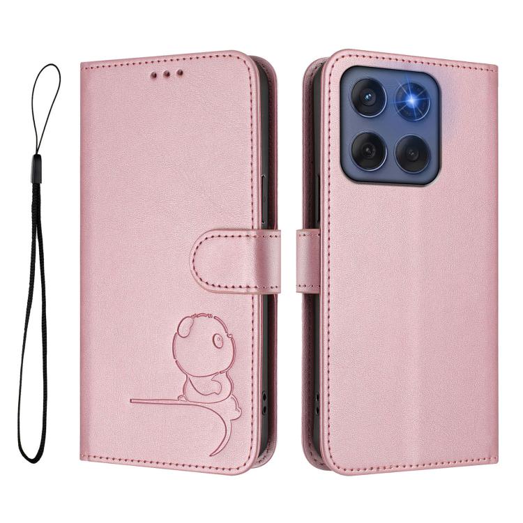 For Motorola Edge 60 Fusion / Edge 5G 2025 Litter Panda Embossing RFID Leather Phone Case with Lanyard