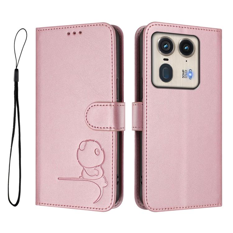 For Motorola Edge 50 Ultra Litter Panda Embossing RFID Leather Phone Case with Lanyard
