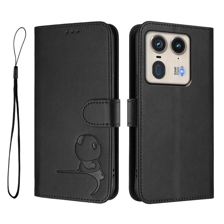 For Motorola Edge 50 Ultra Litter Panda Embossing RFID Leather Phone Case with Lanyard