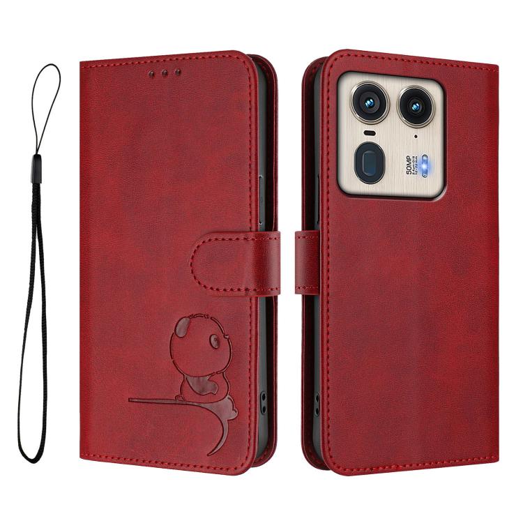 For Motorola Edge 50 Ultra Litter Panda Embossing RFID Leather Phone Case with Lanyard