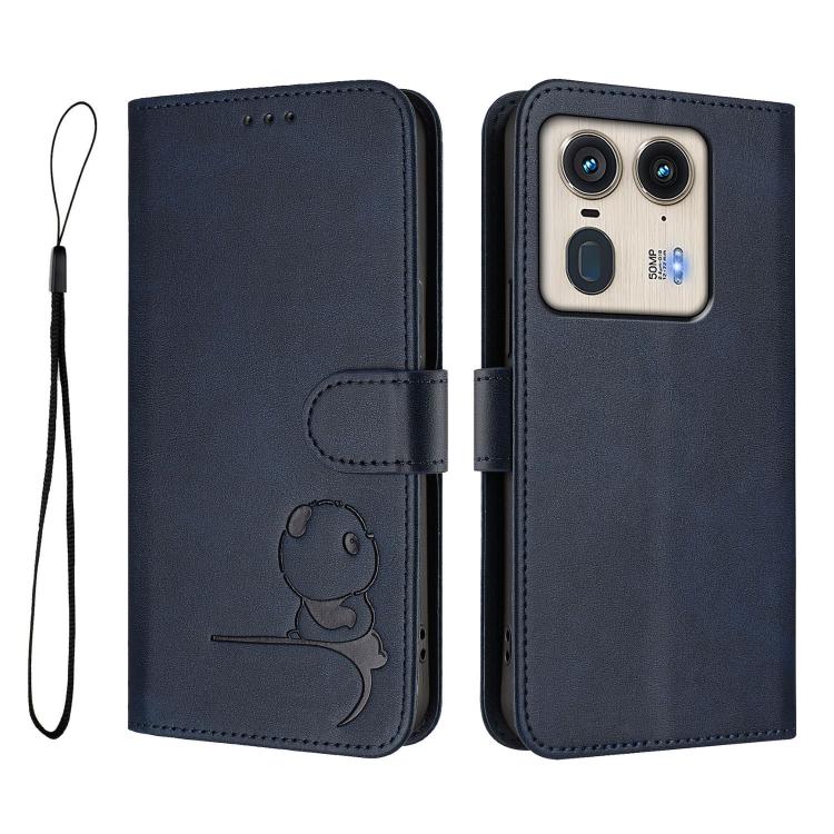 For Motorola Edge 50 Ultra Litter Panda Embossing RFID Leather Phone Case with Lanyard