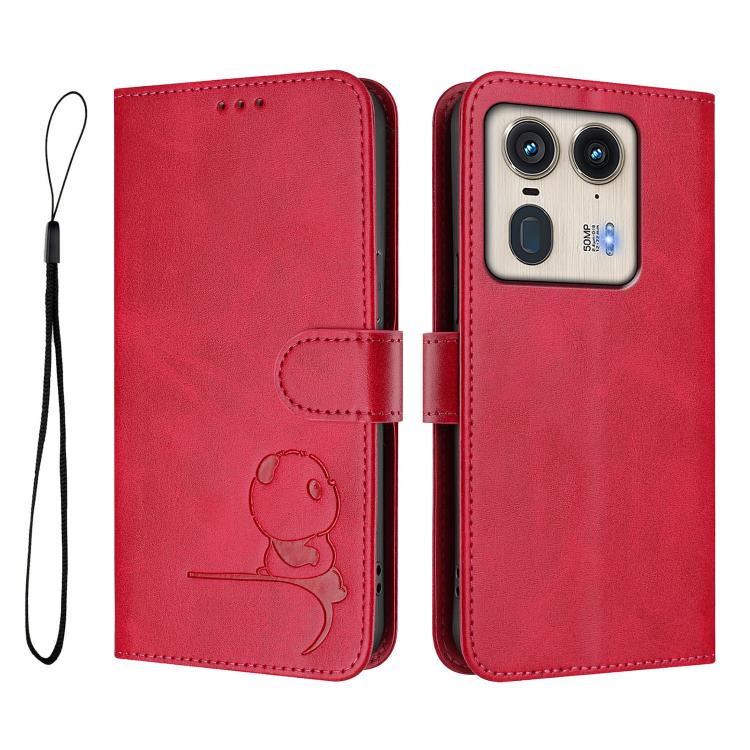 For Motorola Edge 50 Ultra Litter Panda Embossing RFID Leather Phone Case with Lanyard